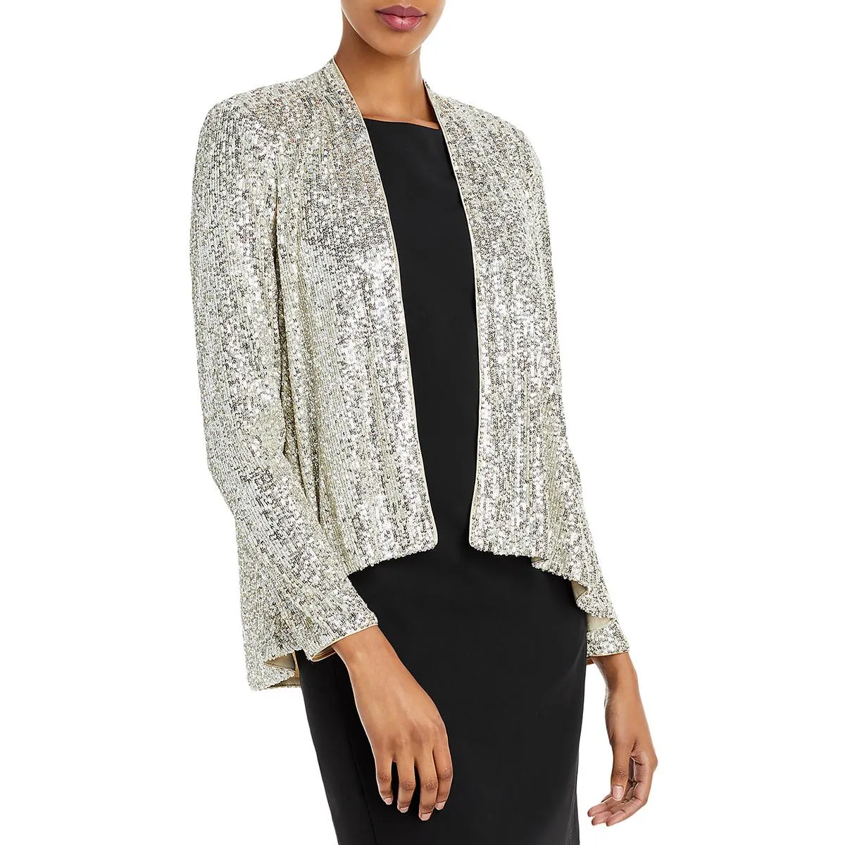 Womens Sequined Open Front Collarless Blazer