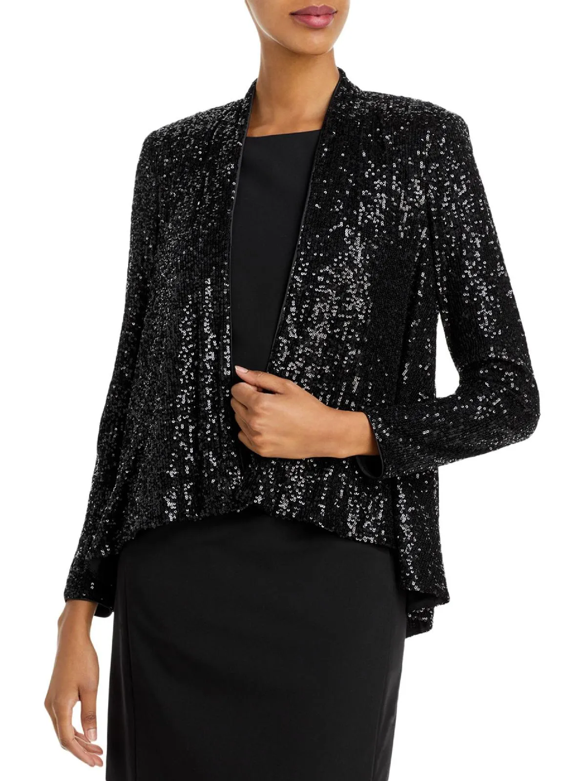 Womens Sequined Open Front Collarless Blazer