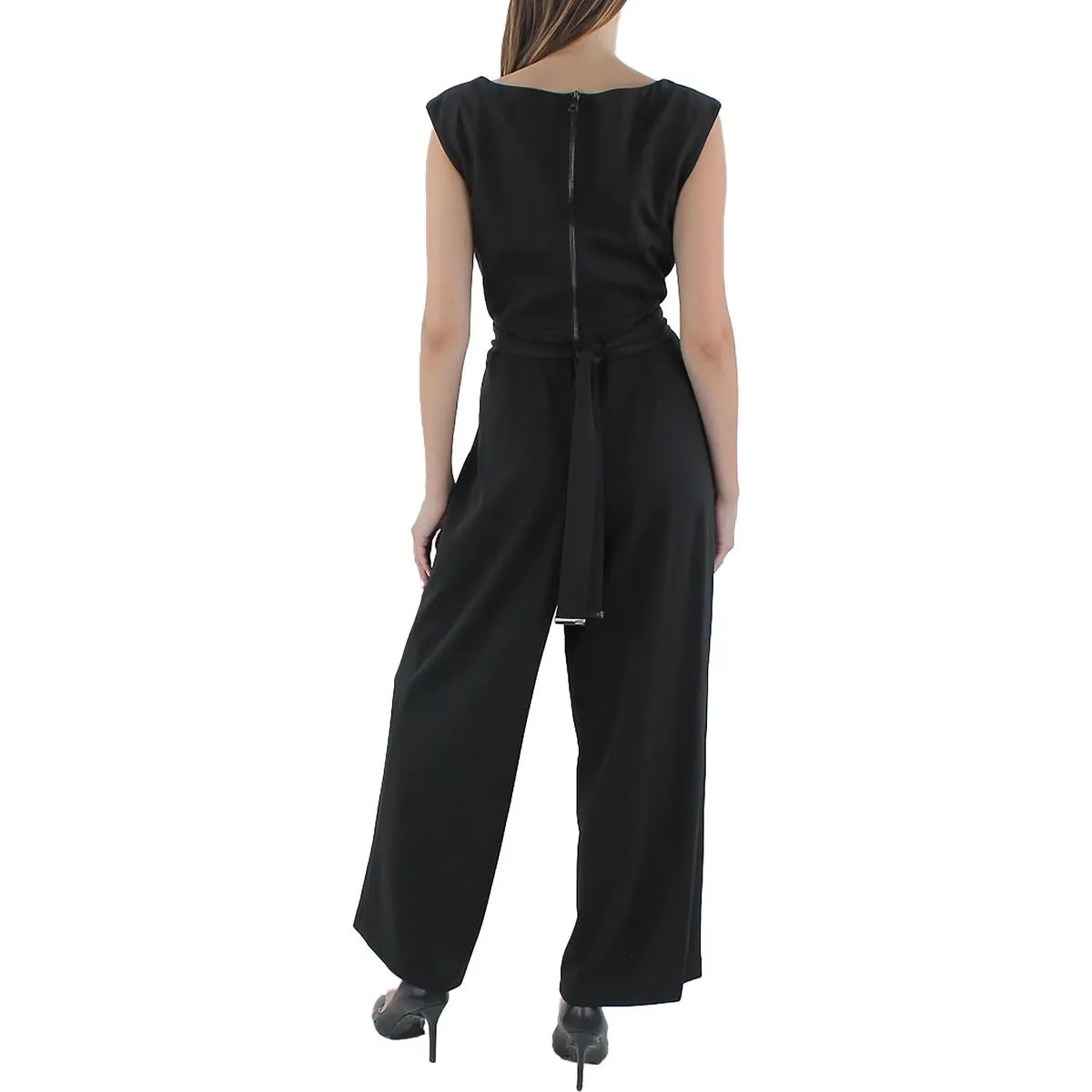 Womens Sleeveless Mixed Media Jumpsuit