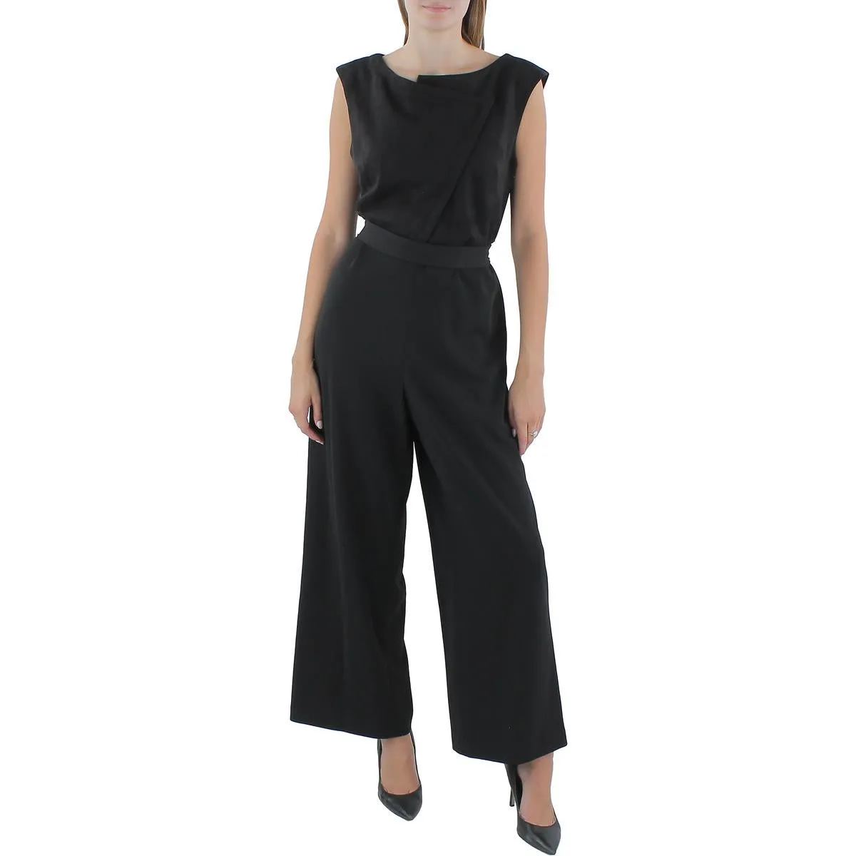 Womens Sleeveless Mixed Media Jumpsuit