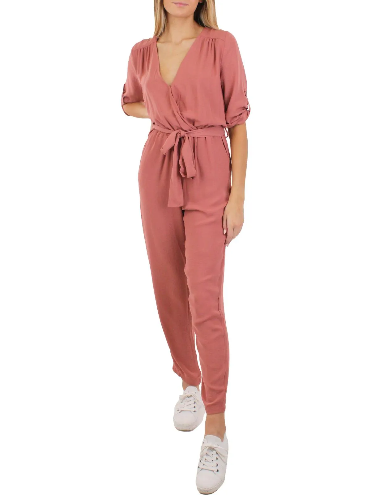 Womens Wide Leg V Neck Jumpsuit