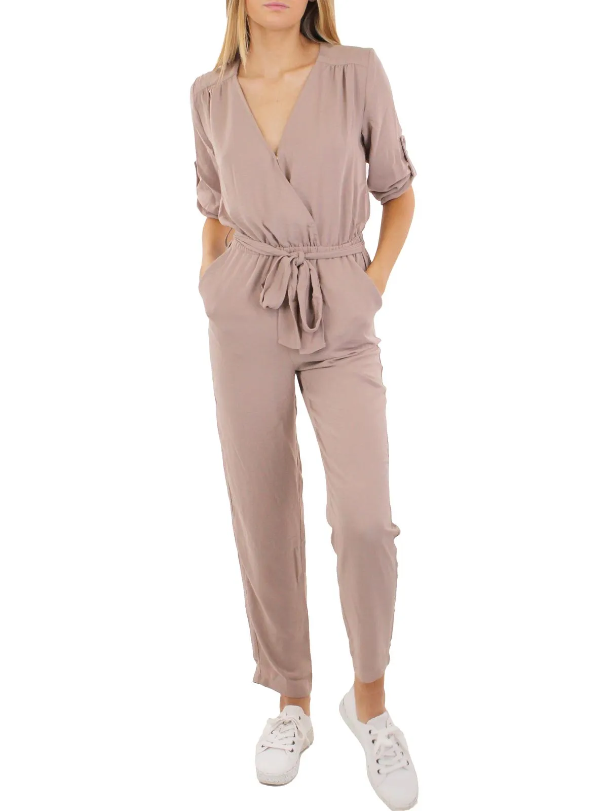 Womens Wide Leg V Neck Jumpsuit